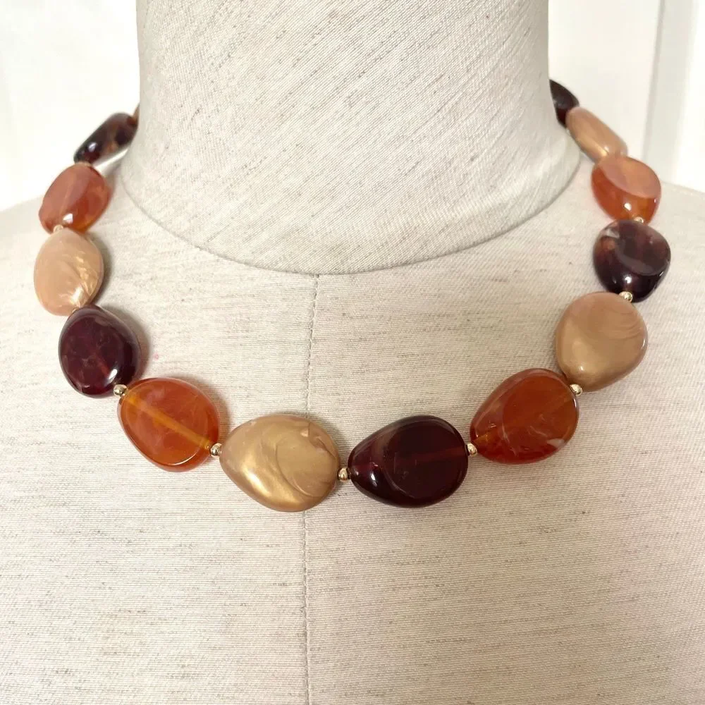 Brown yellow orange large beaded statement necklace